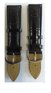  Genuine Patent Leather Watch Strap St Steel Buckle, Black Colour - 20mm - 22mm - Picture 1 of 1