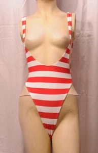 Open Back Red and White Spandex Leotard for Women Size 10 Medium - Picture 1 of 3