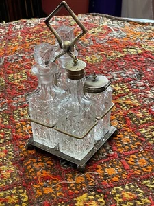 Antique Condiment Set Cut Glass and Silver - Picture 1 of 12