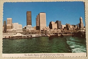 Seattle Washington Waterfront Skyline Elliot Bay Postkarte gewellter Rand - Bild 1 von 2