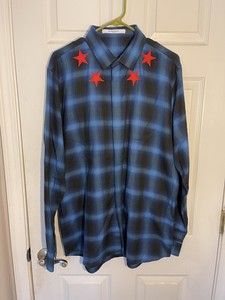 Givenchy stars Blue Flannel Button Down Sz 43