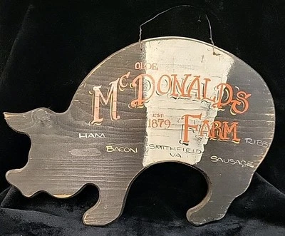 Vintage Wood Country  Farm Pig Sign Plaque Hand Painted "Olde McDonalds Farm"  - Image 1 of 3