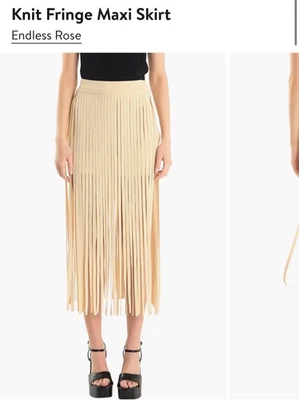 NUEVA Falda Nordstrom Rosa Sin Fin Maxi Tejida Flecos Beige Claro Grunge Foto 1 de 4