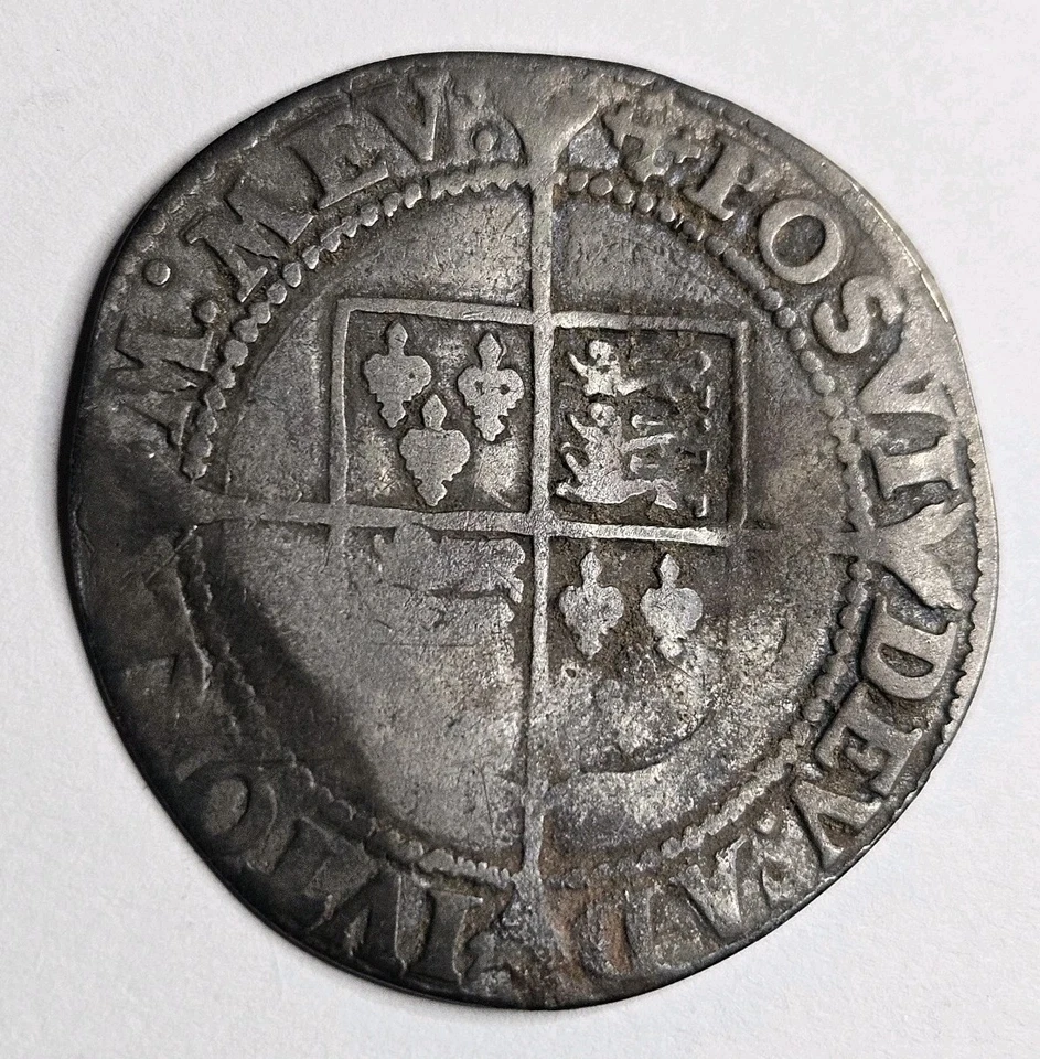 Moeda martelada Elizabeth I (1º) xelim 1s prata 2ª edição 1560 a 1561 - Imagem 1 de 4
