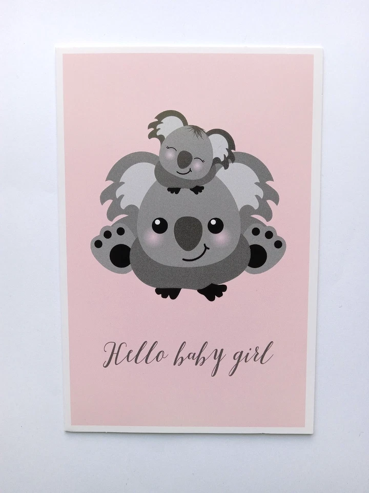 Newborn Greeting Card, Hello Baby Girl, Pink, Kaola Bear, Blank, 4x6 - Image 1 of 1