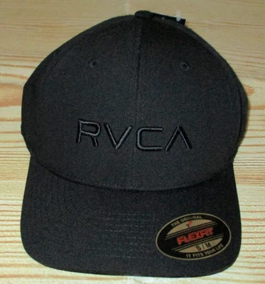 MENS RVCA FLEX FIT FITTED HAT SOLID BLACK CAP SIZE S/M - Изображение 1 из 3