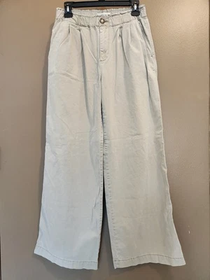 Pantalones holgados de pierna ancha beige Ann Taylor Loft para mujer talla XS cintura elástica cremallera Foto 1 de 4