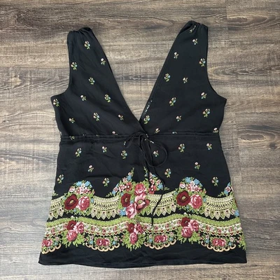 DKNY Y2K Negro 100% Seda Babydoll Estilo Salir Top 6 Boho Foto 1 de 4