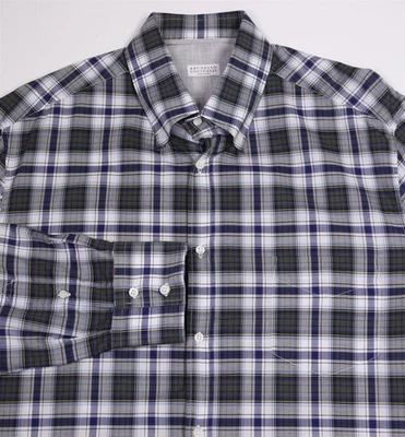 Camisa Brunello Cucinelli azul verde a cuadros de algodón con botones para hombre 3XL XXXL Foto 1 de 4