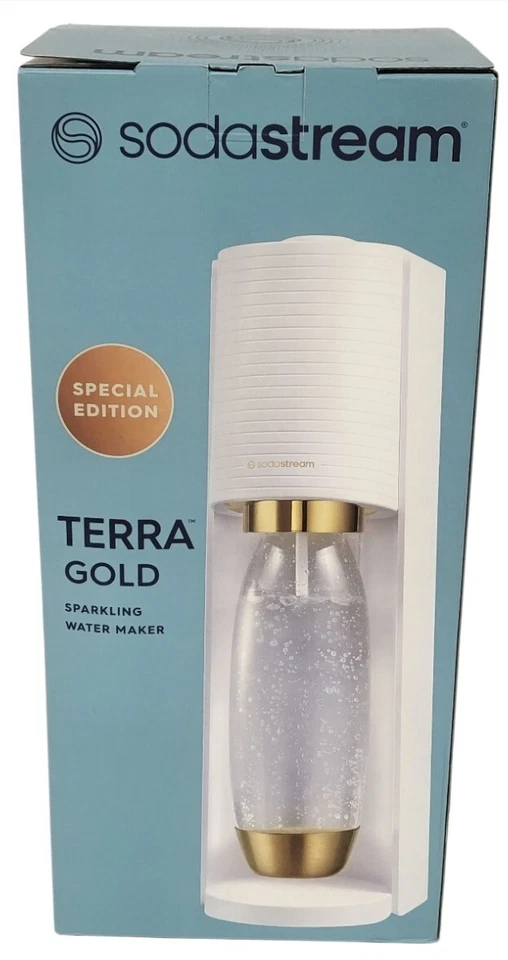 SodaStream Terra Sparkling Water Maker Special Gold Edition White 1L Bottle