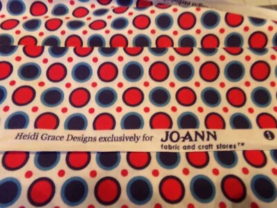 3/4 YD X 42" VINTAGE ROT & BLAU KREISE WERFEN HEIDI GRACE/JOANN NEU BAUMWOLLE #21 - Bild 1 von 3