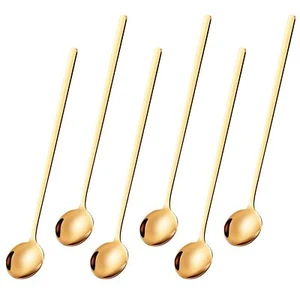 6 Pcs 6.7 Inches Coffee Spoons Teaspoons Long Handle Iced Espresso Gold Dessert - Picture 1 of 7