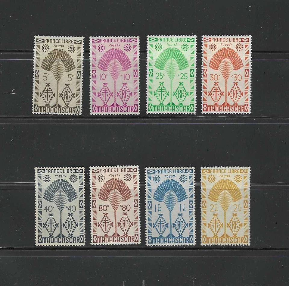 MADAGASCAR , MALAGASY, 1943 , TRAVELERS TREE , SET OF 8 STAMPS , PERF , VLH - Image 1 of 1
