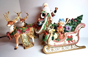 Kirkland's Vintage Santa Claus Reindeer & Sleigh Beautiful Hand Painted Details - Picture 1 of 14