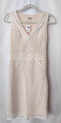 Charlotte Russe Sheer Lined Dress Deep V Neck Slvless Wht & Cream M NEW! #14918 - Image 1 of 4