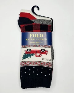 Polo RALPH LAUREN Boys 8 - 9.5 3 PAIRS Holiday SOCKS Embroider Pony Logo TRUCK - Picture 1 of 24