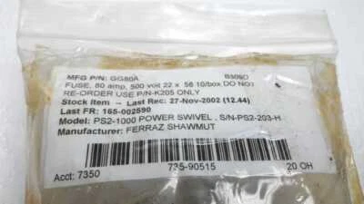 Legrand 15380 Fuse gG 80A 500V~ 22*58 Ferraz Shawmut GG80A 20-Pcs Lot Sale - Image 1 of 4