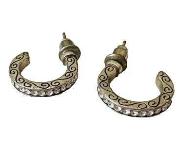 Brighton “Secret of Love” Mini Hoop Silver Tone Crystals Pierced Earrings 5/8” - Image 1 of 4