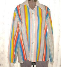 Vintage 1970's Hollywood Striped California Cotton Tectured Shirt Blouse Sz 18