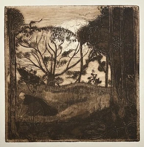 Armand SEGUIN - Le Soir, ou La Glaneuse. 1894. Gravure originale, signée - Imagen 1 de 2