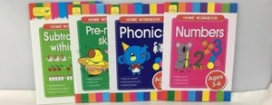 CHILDREN'S LEARNING 4 X HOME WORKBOOKS SET,NUMBERS, PHONICS, AGE 3-6 FREE POST - Picture 1 of 3