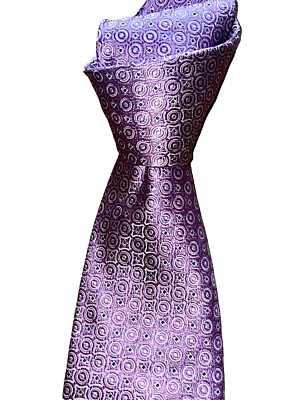 $295 Novo sem etiquetas Brioni Lilac com geometria branca 3,5" gravata de pescoço de seda tecida feita à mão - Imagem 1 de 4