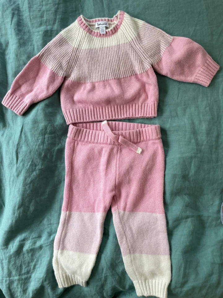 Splendid Pink Striped Sweater Set | Size 12-18 Months - Image 1 of 4