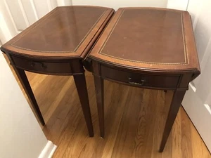 Antique Pair of Pembroke Leather Topped Mahogany Tables 34 Inches - Picture 1 of 12