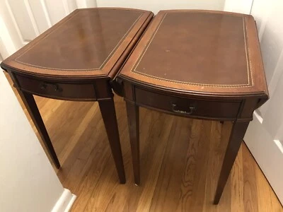 Antique Pair of Pembroke Leather Topped Mahogany Tables 34 Inches - Image 1 of 4