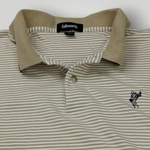 Ashworth Men's XL Tan/White Striped Short Sleeve Golf Polo Shirt - Picture 1 of 11