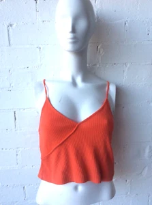 TOP SHOP Orange Stretchy Ribbed Crop Top Camisole Size 12 - Picture 1 of 3