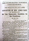 5 1848 election newspapers DEMOCRAT PARTY nominates LEWIS CASS for US PRESIDENT