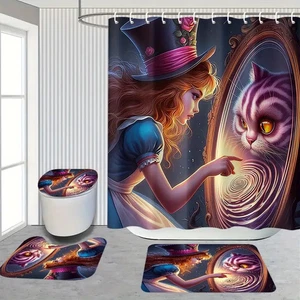 Juego de cortinas de ducha Alicia en el país de las maravillas alfombra tapa inodoro alfombra poliéster baño - Imagen 1 de 1