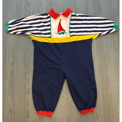 Baby Dior Vintage Sailor Boat Striped Romper 18 Months Embroidered Primary Color - Image 1 of 4