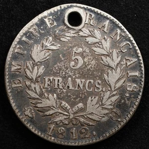 France 5 Francs 1812, Coin, Holed Damage, Silver, Inv#G342 - Picture 1 of 2