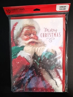 Christmas Cards Santa Clause Merry Christmas - Pkg. of 10 Hallmark - New, Sealed - Image 1 of 2