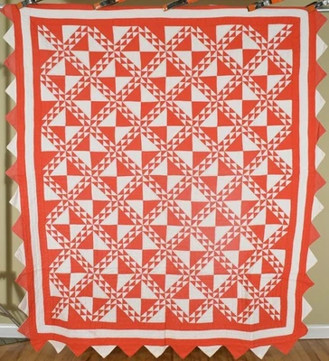 GRAPHIC Vintage 40's Red & White Lady of the Lakes Ocean Waves Antique Quilt! - Image 1 of 4