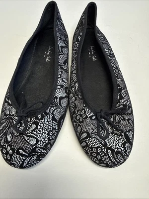 London Sole Black Fabric Lace Print Ballet Flats Size 40 Made In France - Image 1 of 4