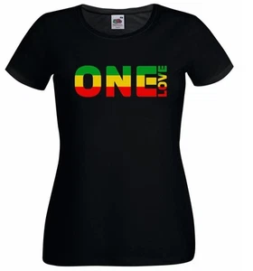 Womens One Love Rasta Rastafarian Jamaica Lady Fit Black T-Shirt - Picture 1 of 8
