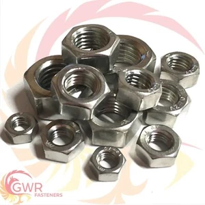 1/4 5/16" 3/8" 7/16" 1/2" 5/8" UNC HEXAGON FULL NUTS A2 STAINLESS STEEL IMPERIAL - Picture 1 of 9