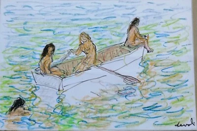 Pierre DEVAL Dessin couleur crayons Joli dessin signé 18 x 12 cm - Photo 1/2