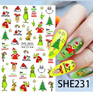 NEW G-rinch Christmas Nail Stickers Kids Santa Reindeer Gingerbread Snowflake - Picture 1 of 15