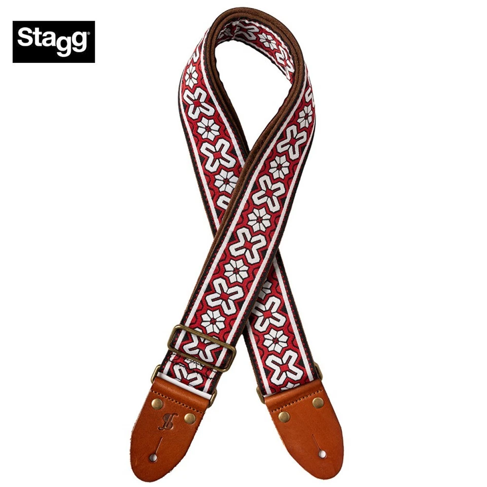Correa de guitarra Stagg Tiare 2" de nailon tejida roja con extremos de cuero SWO-TIA-RED Foto 1 de 1