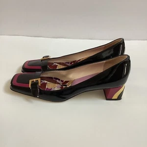VTG Emilio Pucci Black & Purple Patent Leather Pumps Sz 40 EU Blocked Heels Y2K - Picture 1 of 11