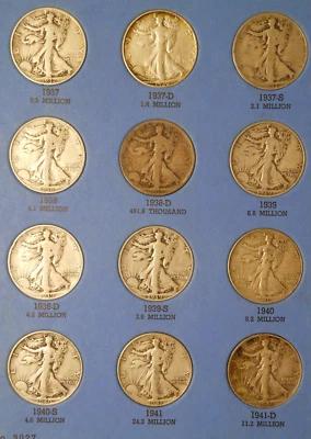 1937 - 1947 COMPLETE SET 30 WALKING LIBERTY 90% SILVER HALF DOLLARS COLLECTION - Image 1 of 4