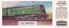 Lyons Maid SR WEST COUNTRY CLASS 462 Train Spotters 40 Card #34092