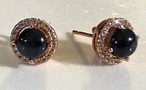 Vintage Sterling Silver 925 Earrings Stud Blue Sapphire White Zircon 18ct Gold - Picture 1 of 9