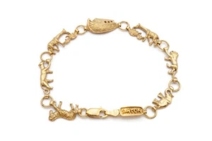 10k Yellow Gold Noahs Ark Bracelet 7" Bible Giraffe Zebra Elephant Animal - Picture 1 of 10
