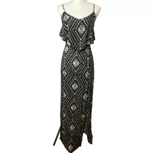 Muds maxi dress sleeveless ruffle pointelle boho black & white size small S - Picture 1 of 12