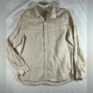 Hickey Freeman 100% Linen XL Light Tan Summer Spring Beach Vacation Shirt Zegna - Picture 1 of 12